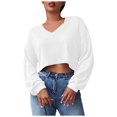 thumbnail image 2 of Sweaters for Women Cropped Rib-Knit Sweater Top Fall Fashion 2023 White, 2 of 9