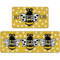 Bee Kind Spring Summer Yellow Kitchen Rugs Set of 2, Polka Dot Buffalo Plaid Check Bow Kitchen Mats Decor, Bumble Bee Seasonal Floor Door Mat Home Decorations -17x29 and 17x47 Inch