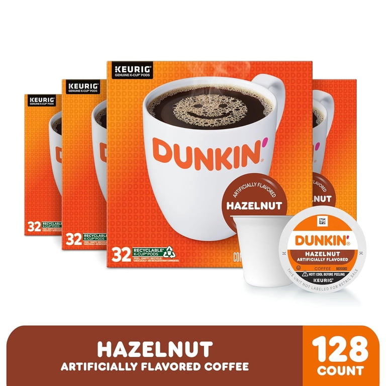 Dunkin, Hazelnut Flavored Coffee Pods, 128 Count, Medium Roast