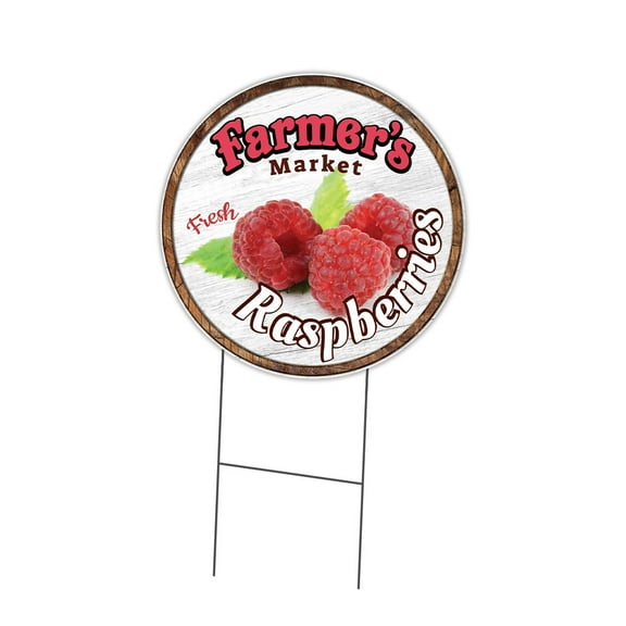 SignMission C-24-CIR-DS-WS- Raspberries 24 in. Double Sided Corrugated Circular Plastic Sign - Farmers Market Raspberries