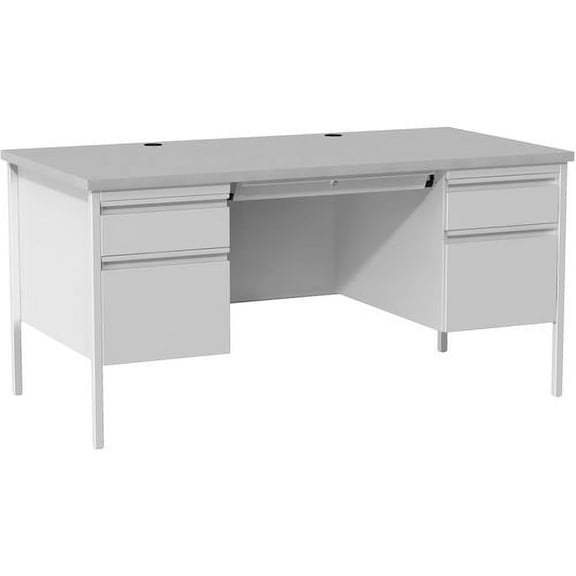 Lorell Grey Double Pedestal Steel/Laminate Desk 2 Pedestals - 30" Height x 29.50" Width x 60" Depth - Gray, Laminated - Steel