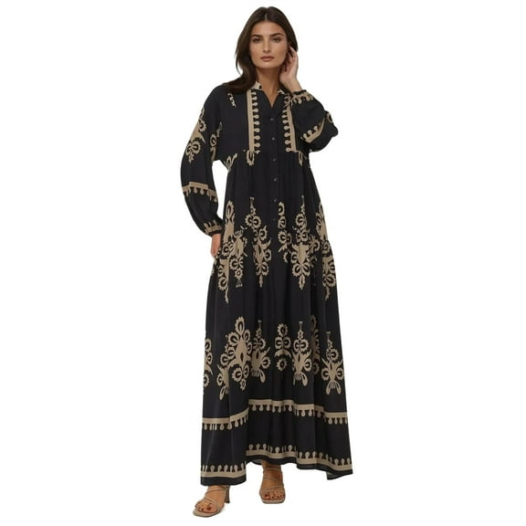 Printed Long Sleeve Viscose Maxi Dress