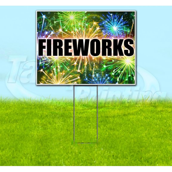 Fireworks (18" x 24") Yard Sign, Includes Metal Step Stake