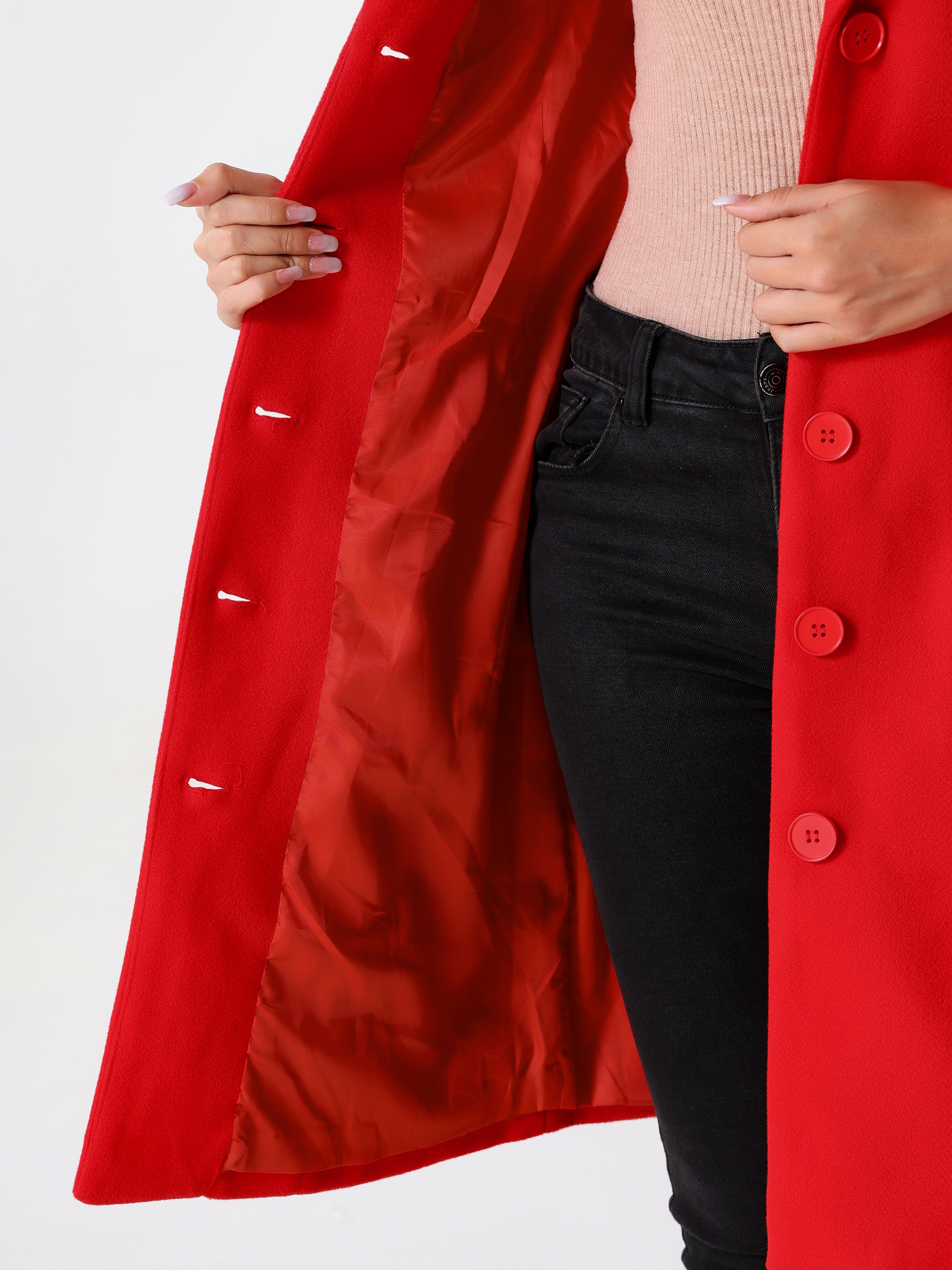 DARING DIVA Women's Winter Coats Lapel Collar Single Breasted Peacoat Red XS