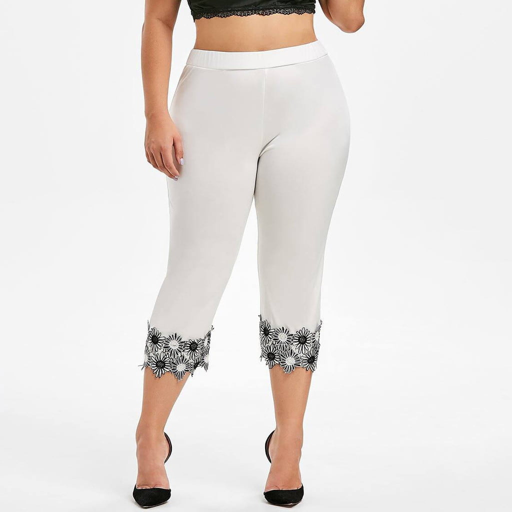 JWZUY Lace Leggings for Women Plus Size High Waisted Capri Cropped Stretch Lace Trim Soft Tights Yoga Pants White XL - Walmart.com