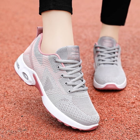 Women's Breathable Mesh Sneakers, Lightweight Running Shoes with Lace-Up Design,Grey,US:9.5