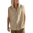 thumbnail image 6 of RYDCOT Men's Cotton Linen Vest Shirts Sleeveless Casual Tank Button Down Summer Beach Cardigan with Hoodies Khaki, 6 of 9