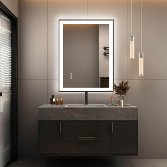 Bathroom Mirrors 24 x 32 Inches LED Bathroom Mirror with Front and Backlit,Anti-Fog,3 Colors and Dimmable Light,Tempered Glass,Wall Mounted Bathroom Mirrors