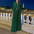 thumbnail image 4 of Women Sequin Splicing Wide Legs Jumpsuit Loose V-Neck Fold Elegant Evening Party Dark green XL YIWEI, 4 of 11