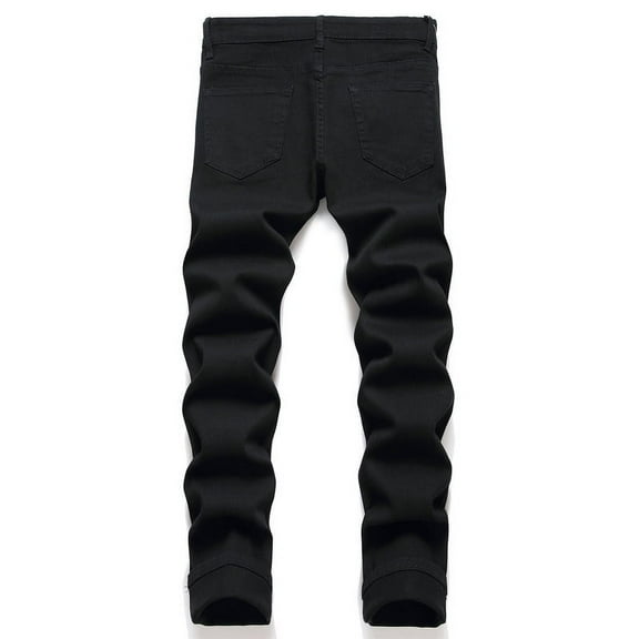 MELDVDIB Mens Ripped Jeans Pant Baggy Zipper Button Elastic Waisted Straight Leg Pants Fashion Casual Solid Color Lounge Trousers with Pockets Black# M