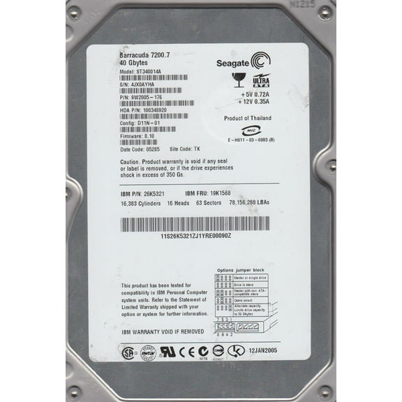 ST340014A, 4JX, TK, PN 9W2005-176, FW 8.10, Seagate 40GB IDE 3.5 Hard Drive
