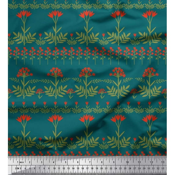 Soimoi Cotton Poplin Fabric Leaves & Floral Artistic Decor Fabric Printed Yard 56 Inch Wide