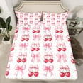 thumbnail image 2 of Homewish Kawaii Sweet Cherries Twin Sheet Sets,Girl Bowknot Ribbon Twin Fitted Sheet,Pink White Red Flat Sheet For Girl Teens,Super Cozy Room Decor,3 Pieces, 2 of 7
