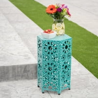 Noble Hosue Marshall Outdoor 14 Inch Sunburst Iron Side Table, Teal