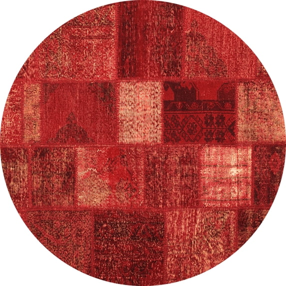 Ahgly Company Indoor Round Patchwork Orange Transitional Area Rugs, 6' Round