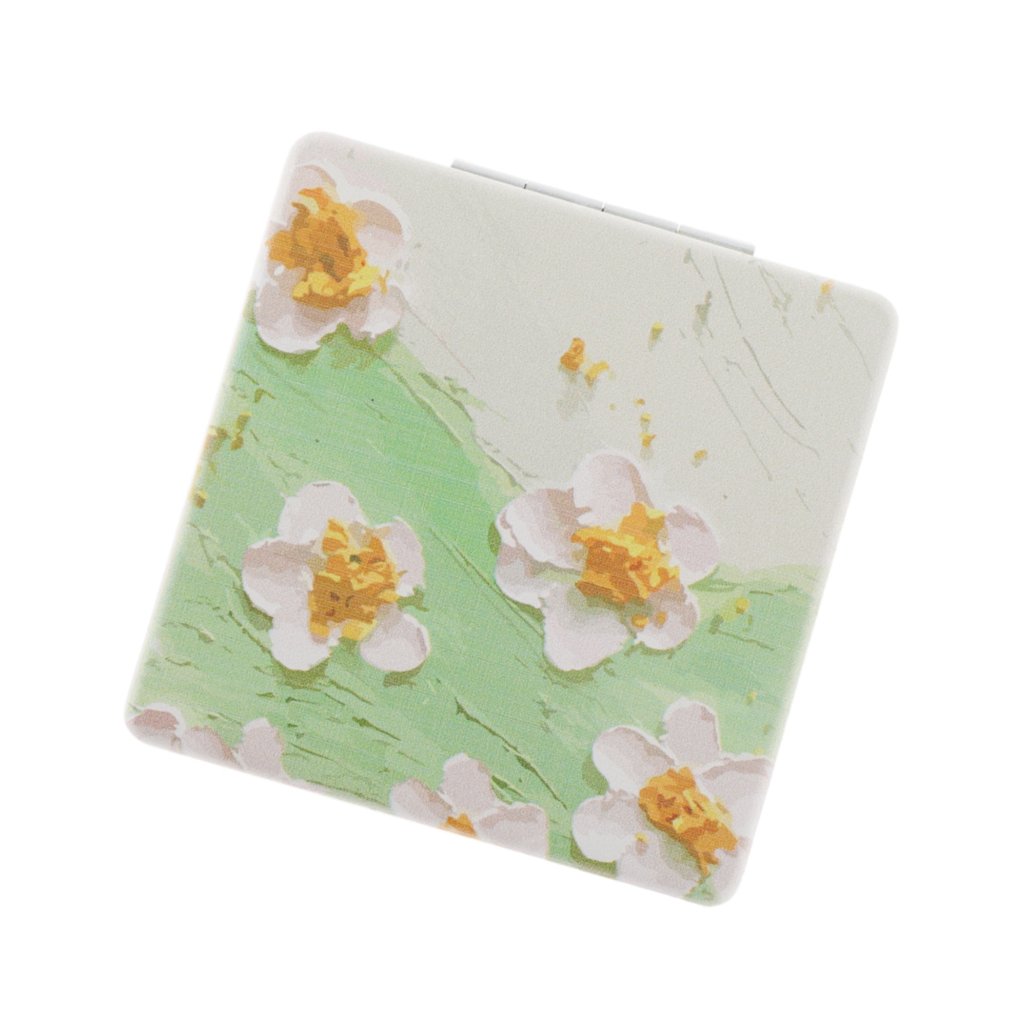 Unique Bargains 1 Pc Women Square Hand-drawn Makeup Mirror for Travel Vacation Green