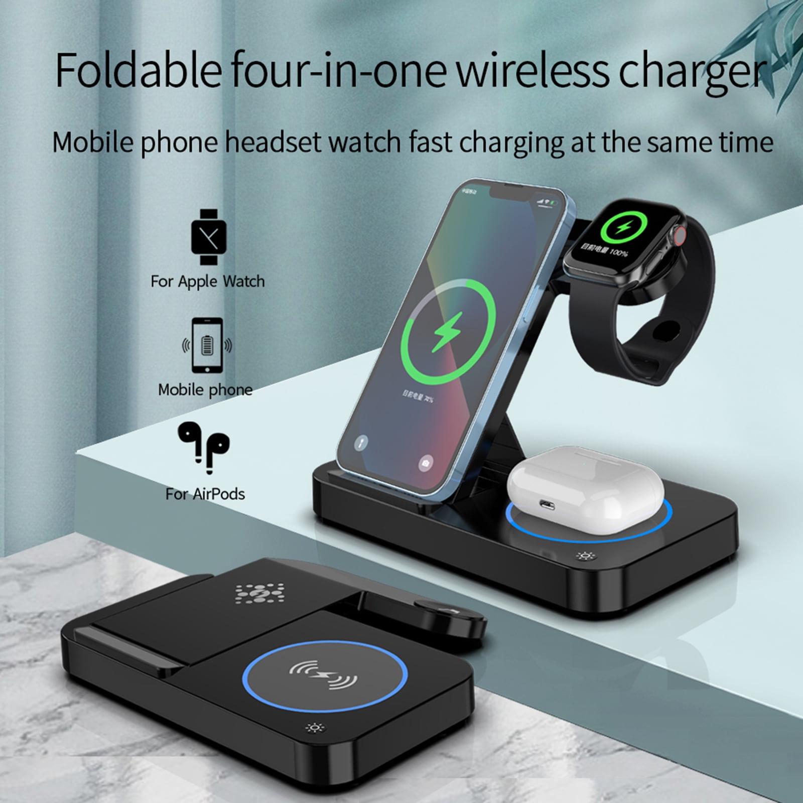4 in 1 Charging Station for iPhone 17 - Wireless Charger for Apple Devices for iPhone 17 16 15 14 13 12 11 Pro Max - Foldable Wireless Charging Station Dock Stand for Apple Watch Series & AirPods