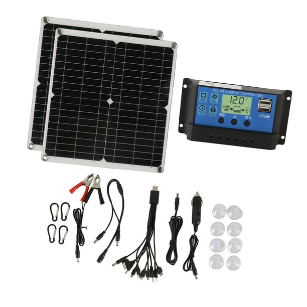 Kit De Panel Solar, Juego De Controlador De Panel Solar Profesional De 50 W, 2 Salidas USB, Resistente Al Agua IP65 Para Acampar, Viajar, Al Aire Libre