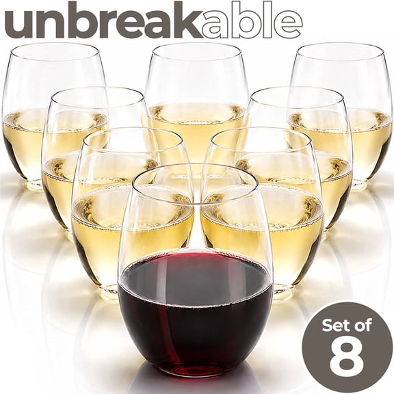 Rowdy Crowd Elegant 14.3oz Unbreakable Tritan Plastic Wine Tumblers Set of 8, Shatterproof Glass BPA-Free Dishwasher Safe
