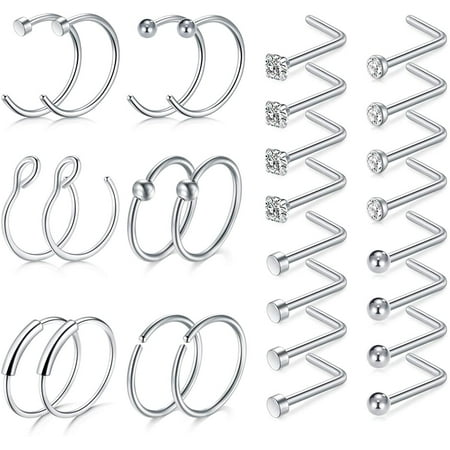 20G Nose Rings Hoop Surgical Stainless Steel 8mm Hoop Nose Rings for ...