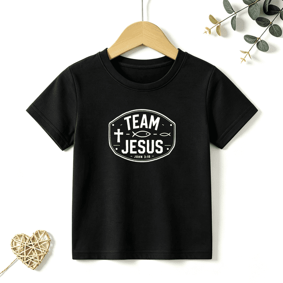 Boys Graphic T Shirt Team Jesus Short Sleeve Tee Faith Religious Quote Style 100% Cotton Soft Kids Tops 4-13Y