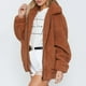 thumbnail image 3 of Mujeres de piel sintética chaqueta sólida Mullido oso de peluche Fleece Bolsillos con cremaller Irfora Chaqueta de mujeres, 3 of 7
