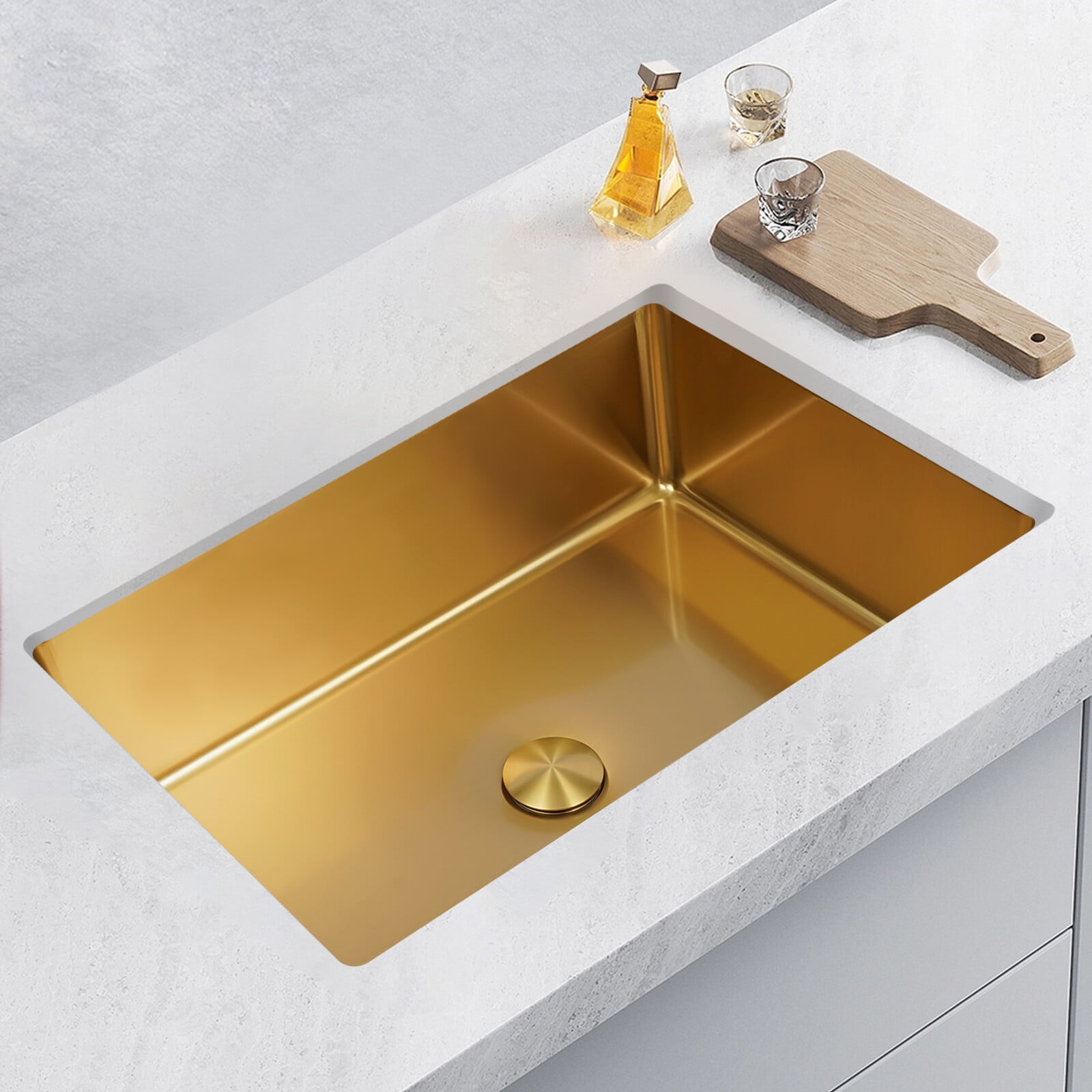 Commercial Stainless Steel Sink, 21.65x14.96x5.31in Golden Finish, 6.07 Gal Capacity with Pop-Up Drain, for Utility Rooms