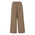 thumbnail image 4 of Afdoent Pants For Women Ladies Summer High Waisted Drawstring Linen Wide Leg Beach Pants With Pockets Comfortable Casual Solid Color Loose Fit Trousers For Vacation Clothes, 4 of 5