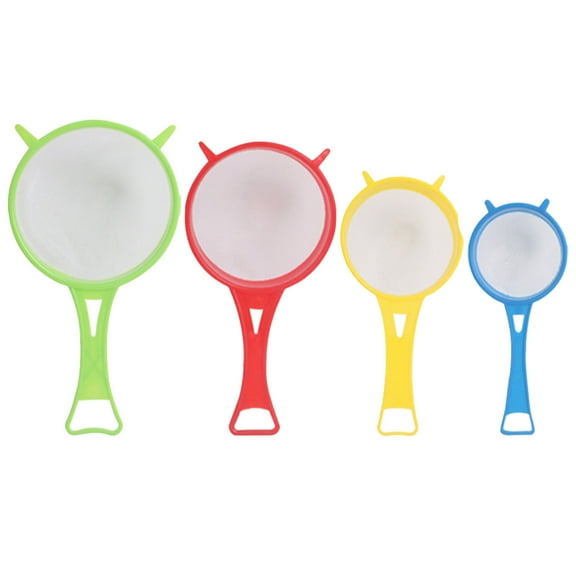 LanSuare 4Pcs Fine Mesh Strainer Set, Kitchen Plastic Flour Colander Set, Solid-Liquid Separator Gadget with Non Slip Handles, for Yogurt Baking Kitchen Kefir Tea Juice Pasta