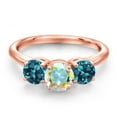 thumbnail image 3 of Gem Stone King 18K Rose Gold Plated Silver Mercury Mist Mystic Topaz and London Blue Topaz Engagement Ring for Women | 2.40 Cttw | Round 6MM | Gemstone November Birthstone | Size 8, 3 of 6