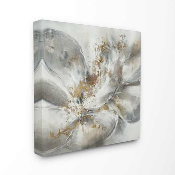 Stupell Industries Abstract Flower Bloom Gray Gold Painting Canvas Wall ...