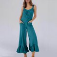 thumbnail image 2 of Lenpel Jumpsuits for Women Casual Loose Sleeveless Ruffle Wide Leg Rompers Trendy Overalls with Pockets, 2 of 7