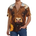 thumbnail image 1 of Balery Countryside Sunflower Cow Camisa Casual de Manga Corta con Botones para Hombre, Texturizada, Estilo Cubano, para Playa, Verano-Large, 1 of 5