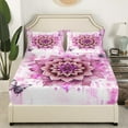 thumbnail image 3 of Girls Flower Bed Sheets Set Mandala Floral Sheet Set for Women,Orchid Gradient Bed Set Vintage Ombre King Sheets,Oil Painting Aesthetic Bedding Set Room Decorative, 3 of 6