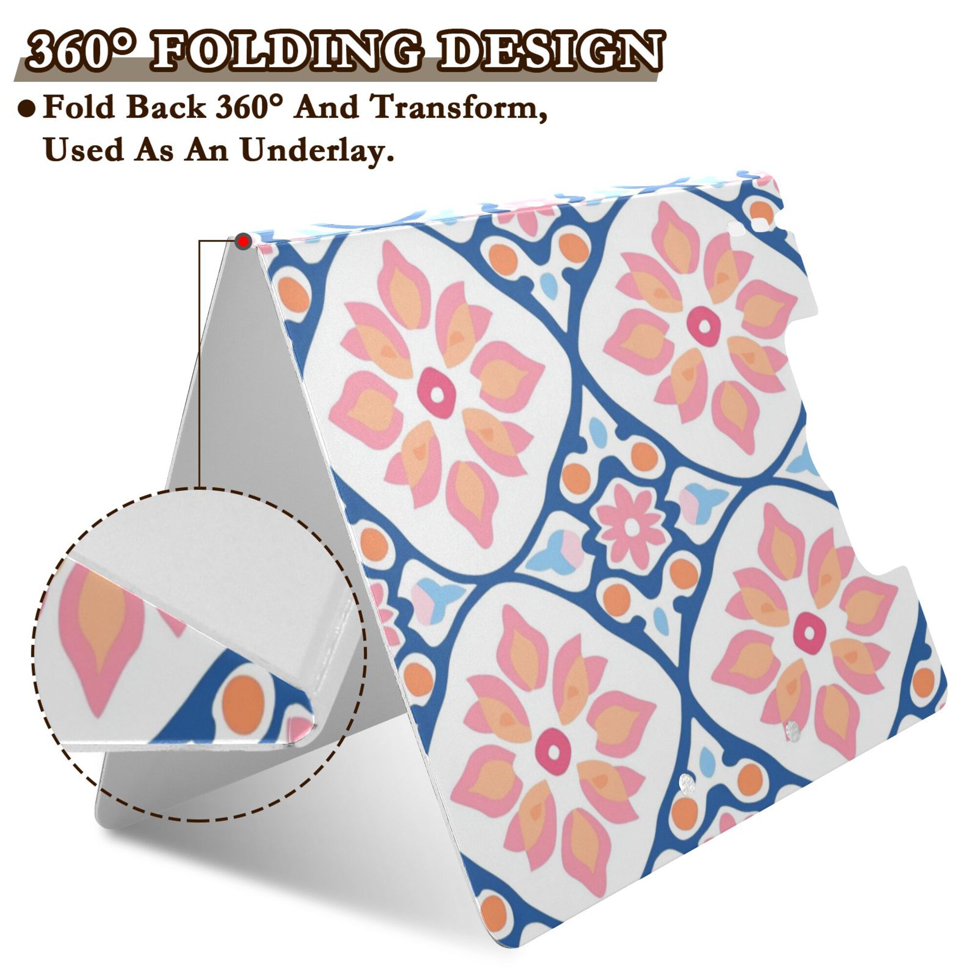 FORMRS A4 Clipboard Folder with Pen Holder Horizontal Foldable School Office Binder, Mosaic Flowers Pattern