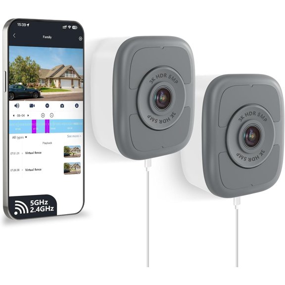 5MP 3K Window Camera with 24/7 Recording, No Subscription Required, Indoor Camera with Color Night Vision, Motion Detection, 2.4G&5G WiFi, Quick & Easy Installation (2Pack)