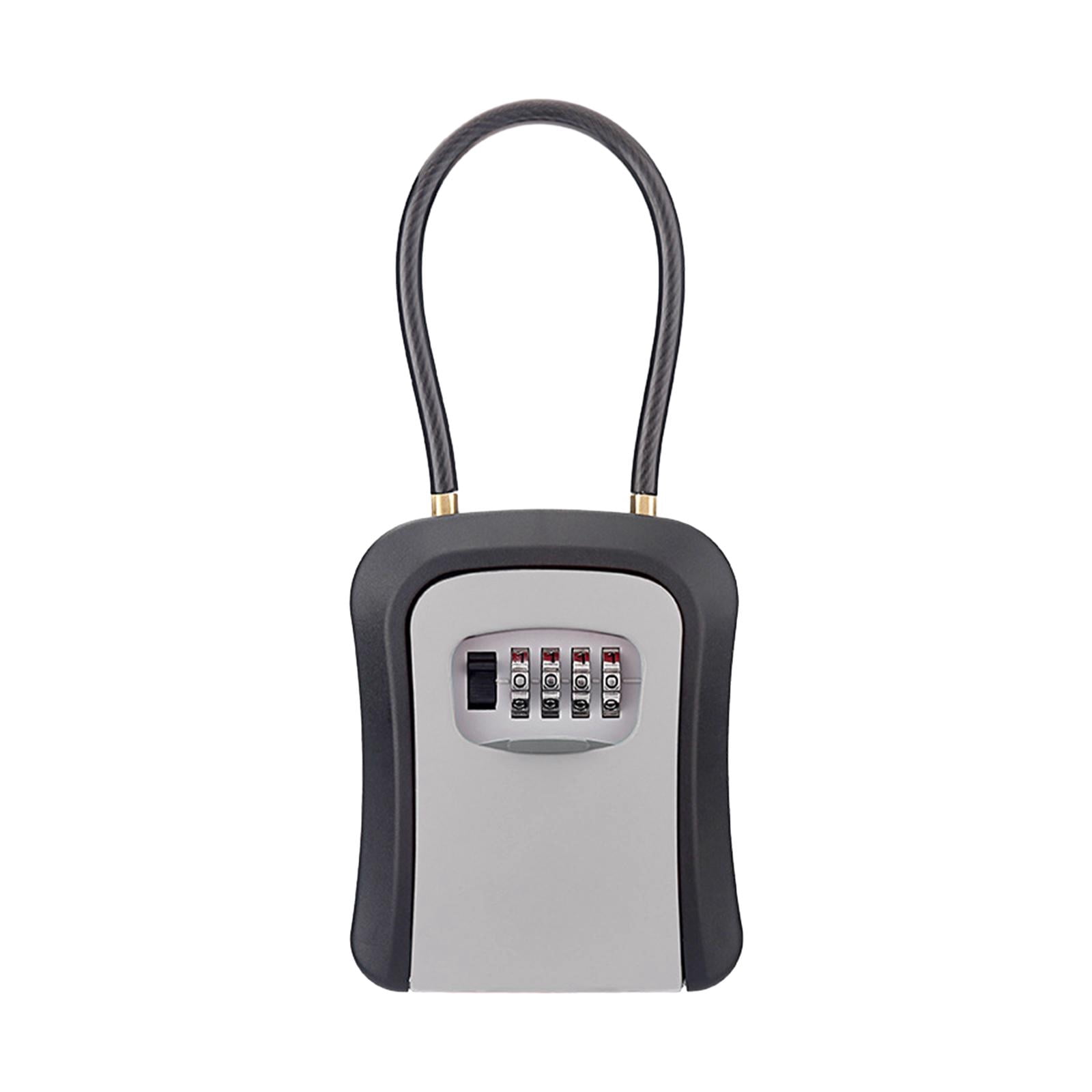 Colaxi Box Key Security Box with 4 Digit Combination Steel Cable Shackle Weatherproof Portable for Door Knob or Car Durable Grey
