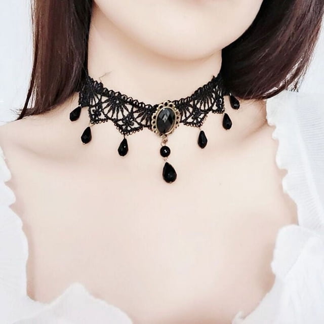 Collar gótico Lolita de estilo oscuro, collar gargantilla de cadena de clavícula con rosa vintage para mujer