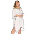 thumbnail image 3 of Owlce plus size boho dress for women casual summer floral print tassels 3/4 sleeve V-neck babydoll short beach dress (XX-large, white), 3 of 9