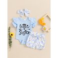 thumbnail image 2 of Suealasg Baby Girls 3Pcs Summer Clothes 3 6 12 18 24 Months Infant Short Sleeve Letter Print Romper +Daisy Print Shorts + Headband Set Newborn Girls Casual Outfit, 2 of 7