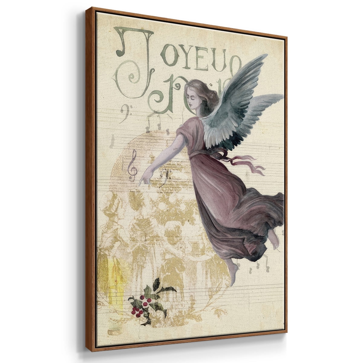 Christmas Greetings Collection B - Framed Gallery Wrapped Holiday Canvas - 27 x 41 - Rosewood Frame