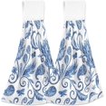 thumbnail image 2 of SKYSONIC 2 Pcs Hanging Hand Towels, Soft Absorbent Blue White Floral Towel for Kitchen Bathroom, 12"x17", 2 of 7
