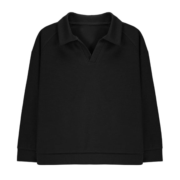 CYRBOKO Boys Long Sleeve Shirts, Holiday Casual Pullover Turn-down Collar T-shirts for Boys Black Size 7-8 T