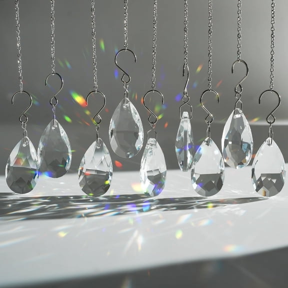 DESIGNICE 10Pcs Crystal Suncatcher Prisms Pendants Chandelier Crystals | 38Mm Hanging Sun Catcher Beads with Hook, for Diy Arts Crafts Windows Party Decorations Home Decor Christmas Ornaments