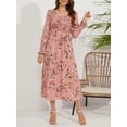 thumbnail image 6 of GXFC Women Wrap Midi Dress Vintage Long Sleeve Flower Print Flowy Dress, 6 of 8