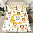 thumbnail image 2 of Manfei Yellow Monogrammed C Twin Sheet Sets, Cute Lion Giraffe Elephant Twin Fitted Sheet, Animal Wildlife Flat Sheet, Breathable Home Decor, 3-Piece, 2 of 7