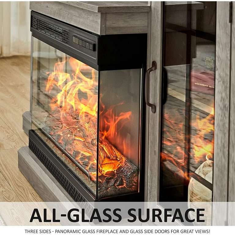 Amerlife 59 Fireplace TV Stand, 3-Sided Glass Fireplace Rustic Media  Entertainment Center Console Table for TVs up to 65 with Glass Door Closed  Storage, Wash Gray - Walmart.com