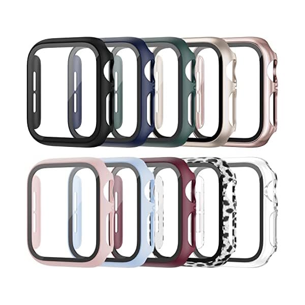 wonima02 10 Pack Case for Apple Watch SE (2nd) Series 6/SE/5/4 44mm with Tempered Glass Screen Protector, Stylish Matte Frosted Design Scratch Resistant Hard PC Bumper Cover