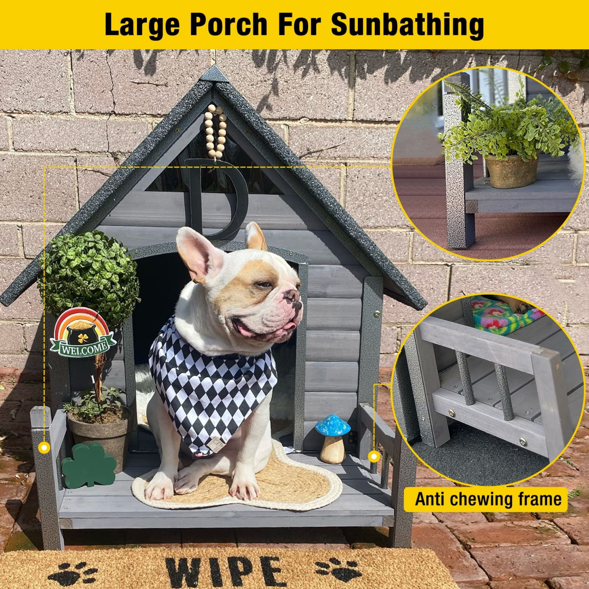 Aivituvin Outdoor Dog House, Puppy Shelter, Anti-Bite Design for Medium Dogs with Porch