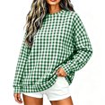 thumbnail image 7 of Women's Gingham Plaid Sweatshirt Crew Neck Long Sleeve Loose Fit Casual Pullover Top, 7 of 7